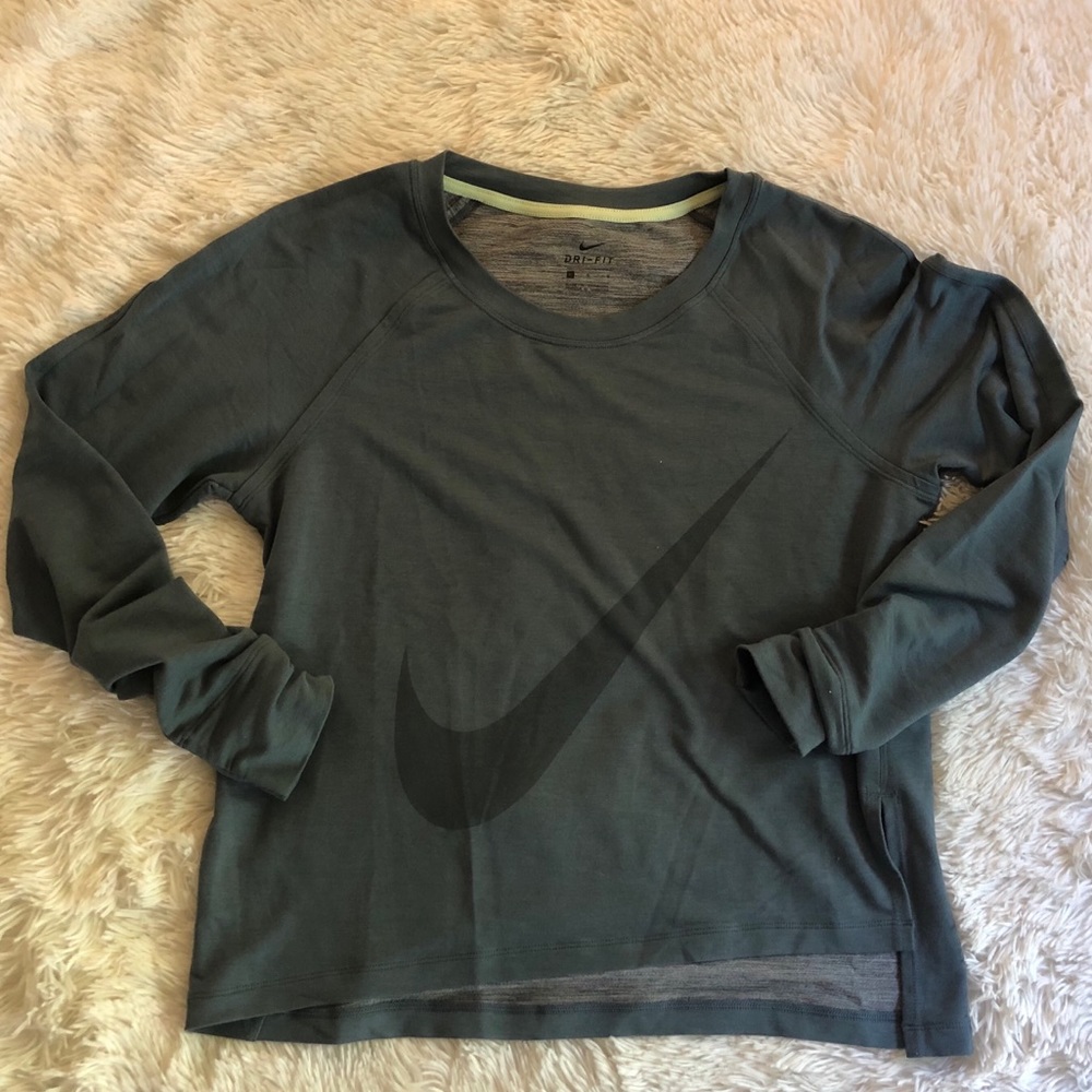 Greenish, gray Nike crew neck sweater